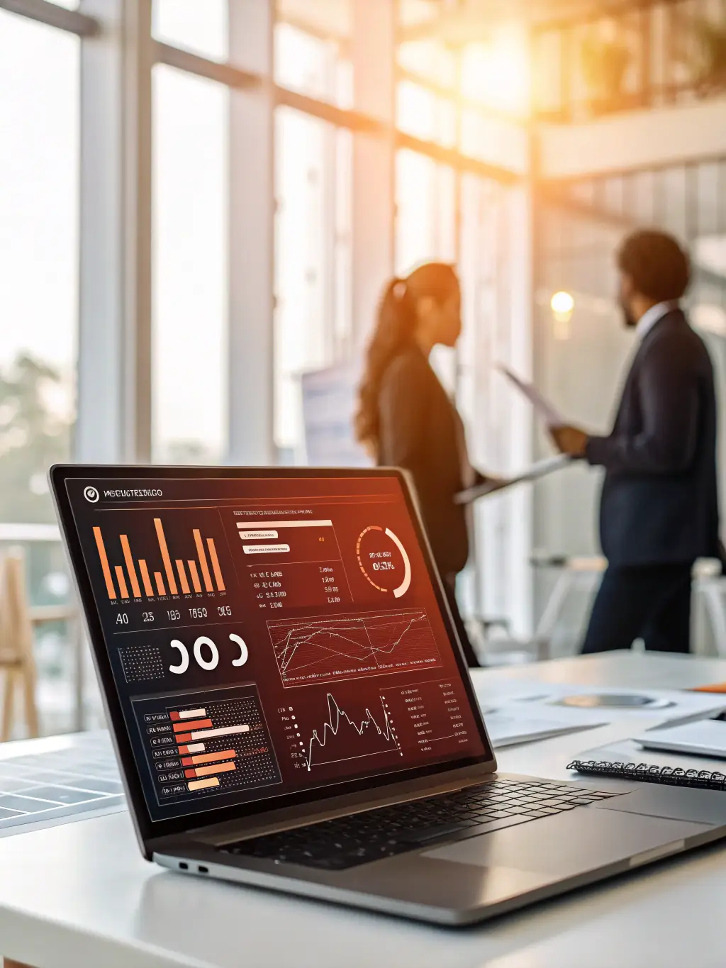 A screenshot of the HR module within Genesisia ERP, displaying employee profiles, payroll management tools, and performance evaluation metrics.